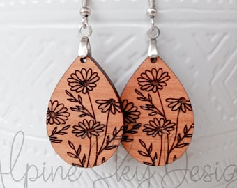 Wildflower Earrings SVG Teardrop Earring SVG Flower Earring SVG Glowforge Laser Earring Svg Wildflower Earring Files Daisy Teardrop Earrings