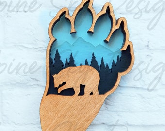 Bear SVG File For Glowforge Bear Paw Layered Laser File | Bear Laser Cut File SVG | Glowforge Mountain Scene | Layered Bear SVG | Glowforge