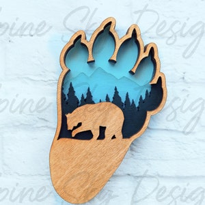 Bear-svg-bestand voor Glowforge Bear Paw gelaagd laserbestand | Beer lasergesneden bestand SVG | Berglandschap Glowforge | Gelaagde beer-SVG | Glowforge