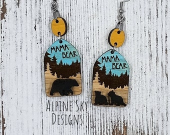 Mama Bear Earrings SVG Glowforge Mama Bear Earring SVG Laser Bear SVG Files Mama Bear Svg Mothers Day Earrings Svg 3D Earring Files Bears