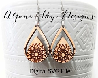 Floral Earring SVG | Floral Earrings SVG | Teardrop Earring SVG | Glowforge Earring Files | Sunflower Earrings Svg Flower Earring Svg Laser