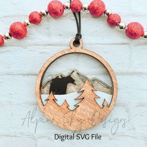 Bear Ornament SVG For Glowforge | Bear Ornament Laser Cut SVG | Christmas Ornament Svg | Glowforge Christmas Ornaments Svg Files Mountains