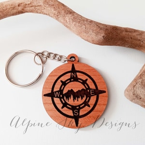 Compass Keychain SVG | Keychain SVG Files | Compass SVG Glowforge | Glowforge Keychain Files | Laser Files Keychains | Travel Svg Compass