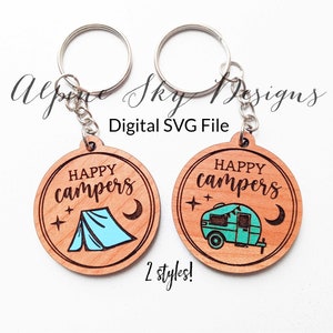 Happy Campers Keychain SVG File | Glowforge Keychain Files | Camper SVG Laser | Keychain Svg Round | Keychain Svg Bundle | Happy Camper Svg