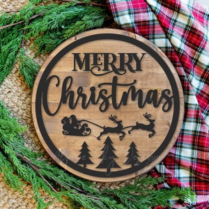 Merry Christmas Sign SVG For Glowforge | Glowforge Christmas SVG | Merry Christmas SVG For Round Signs | Laser Cut Files | Door Hanger