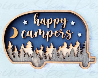 Happy Campers SVG For Glowforge | Happy Camper Laser File | Camping SVG Laser Cut Files | Camper SVG For Glowforge | Rv Svg File | Laser Cut