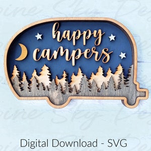 Happy Campers SVG For Glowforge | Happy Camper Laser File | Camping SVG Laser Cut Files | Camper SVG For Glowforge | Rv Svg File | Laser Cut