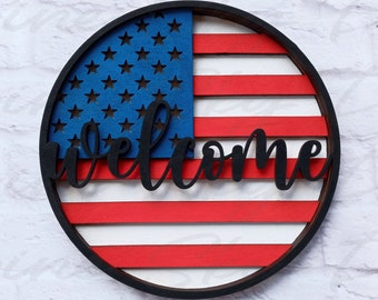 4th Of July SVG Glowforge | American Flag SVG Glowforge | 4th Of July Laser Cut File | 4th Of July Welcome Sign SVG | Flag Laser Cut Files
