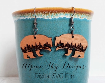 Bear Earrings SVG | Bear Earring SVG | Bear Mountain SVG | Bear Forest Svg | Glowforge Earring Files | Glowforge Earring Svg Laser Earrings