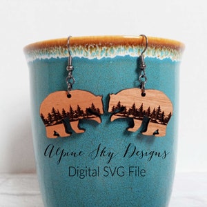 Bear Earrings SVG | Bear Earring SVG | Bear Mountain SVG | Bear Forest Svg | Glowforge Earring Files | Glowforge Earring Svg Laser Earrings