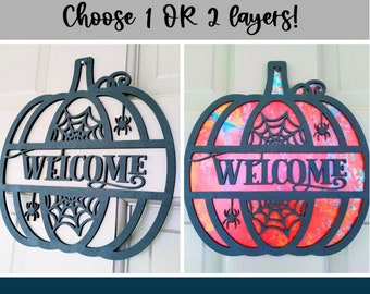 Pumpkin Welcome Sign SVG Glowforge | Pumpkin Welcome SVG | Halloween Glowforge Files | Pumpkin Door Hanger SVG | Fall Door Hanger Laser File