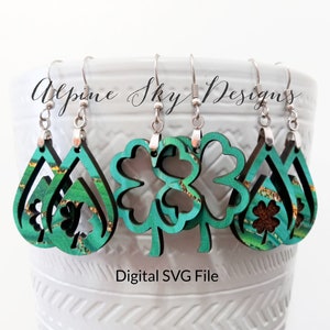 St Patricks Day Earring SVG | St Patricks Day Earrings SVG | Clover Earring SVG | Glowforge Earring Files | Saint Patricks Day Earring Laser