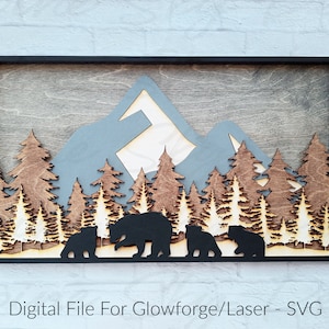 Layered Berg Glowforge SVG | Kiefern SVG Laser-Dateien | Glowforge Files Multi-Layer | Berg SVG | Bär Laser Cut Datei | Bär svg