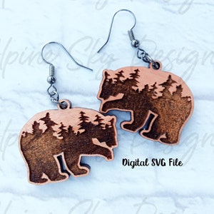 Engraved Bear Earrings SVG | Bear Earring File | Mountain Earring SVG | Glowforge Earring Files | Laser Earring Files | Glowforge Earrings