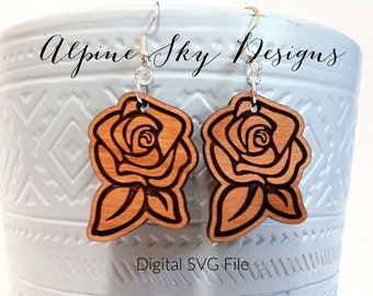 Rose Earrings SVG | Rose Earring SVG | Flower Earrings SVG | Glowforge Earring Files | Laser Earring Svg | Rose Svg File | Glowforge Svg