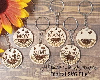 Sunflower Butterfly Keychain SVG | Keychain SVG Bundle | Glowforge Keychain Files | Sunflower Svg Laser | Laser Files Keychains Wristlet Svg