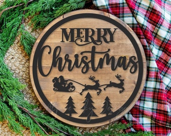 Merry Christmas Sign SVG For Glowforge | Glowforge Christmas SVG | Merry Christmas SVG For Round Signs | Laser Cut Files | Door Hanger