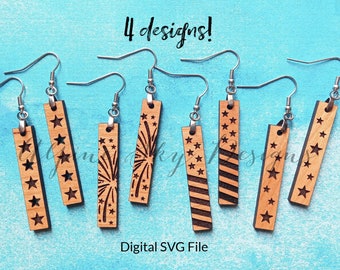 4th Of July Earring SVG Bundle | 4th Of July SVG Files | Glowforge Earring Files | Flag Earring Svg | Patriotic Earring SVG | Laser Files