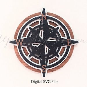 Kompass SVG-Datei | Kompass SVG | Layered Zeichen | Glowforge Layered Dateien | Kompass Laser-Datei | Glowforge-Dateien | Kompass Zeichen