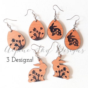 Boucle d'oreille lapin SVG | Lot de boucles d'oreilles de Pâques SVG | Lime pour boucles d'oreilles Glowforge | Boucle d'oreille lapin Svg | Boucle d'oreille oeuf de Pâques SVG | Boucles d'oreilles pour limes laser