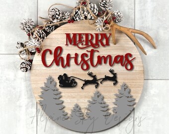Merry Christmas Sign SVG | Merry Christmas SVG Round With Trees | Merry Christmas Glowforge Svg | Glowforge Files | Laser Files | Forest SVG