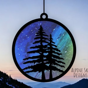 Pine Tree Forest Suncatcher SVG per Glowforge Laser Suncatcher SVG File Natura Albero Suncatcher Svg Laser File Northern Lights Suncatchers
