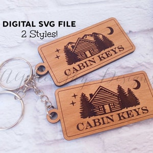 Cabin Keychain SVG File | Cabin SVG Files Glowforge | Cabin Keys | Glowforge Keychain SVG | Keychain Files | Trees Mountains Svg | Keychains