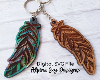 Feather Keychain SVG | Glowforge Keychain SVG | Feather SVG Keychain Files | Glowforge Keychain File | Laser Files Keychain | Boho Keychain