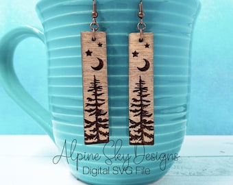 Tree Earring SVG | Forest Earrings Svg | Glowforge Earring Files | Nature Earrings Svg | Laser Earring Svg | Moon And Star Earrings Svg File