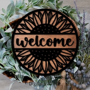 Sunflower Welcome Sign SVG | Sunflower Door Hanger SVG | Glowforge SVG Files Summer | Sunflower Sign Svg | Laser Cut Files | Welcome Svg