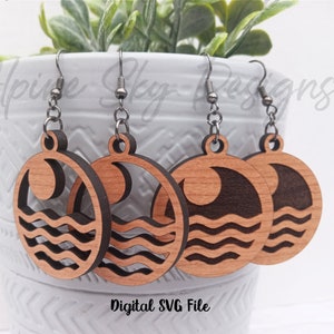 Beach Earring SVG | Ocean Earrings SVG | Wave Earrings SVG Bundle | Glowforge Earrings Svg | Glowforge Earring Files Lake Laser Earring File