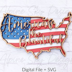 America The Beautiful Laser Cut File For Glowforge | American Flag SVG | 4th Of July SVG | USA Svg | Glowforge Files | America Svg Flag Svg