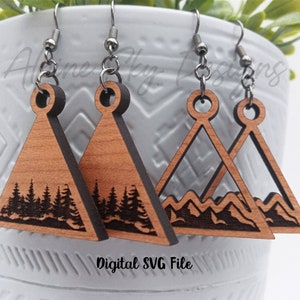 Mountain Earrings SVG | Mountain Earring SVG For Glowforge | Glowforge Earring Files | Glowforge Earring SVG | Tree Earrings Svg Laser Cut