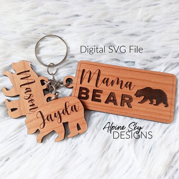 Bear Keychain SVG Glowforge | Mama Bear Keychain SVG | Glowforge Keychain SVG Files | Keychain Svg Glowforge Files Bear Keychain Laser File