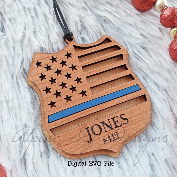 Blue Line Ornament SVG Glowforge | First Responder Ornament SVG | Police Officer Ornament Laser File | Glowforge Ornament Files | SVG Files