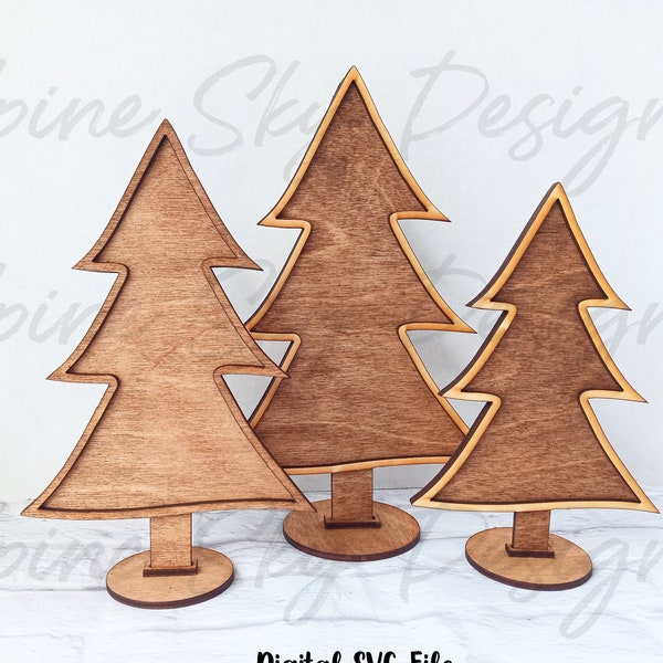 Stand Alone Trees Laser File SET OF 3 | Tree SVG File For Glowforge | Glowforge Tree File | Christmas Tree Laser File | Trees Svg Laser Cut