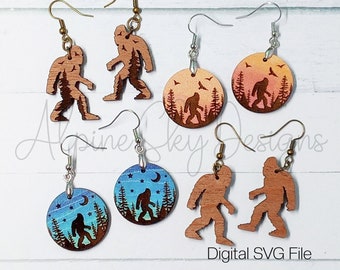 Bigfoot Earrings SVG | Bigfoot Earring SVG | Sasquatch Earrings | Glowforge Earring Files | Mountain Earring Svg | Laser Earring Svg Bundle