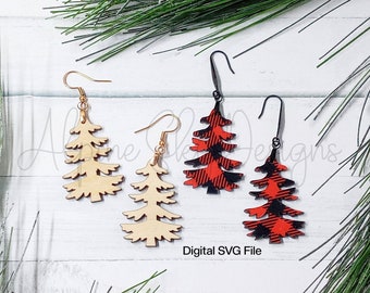 Pendientes de árbol de Navidad SVG / Pendientes de árbol de Navidad SVG Glowforge / Archivos de pendientes Glowforge / Pendientes de pino SVG Laser / Svg de Navidad