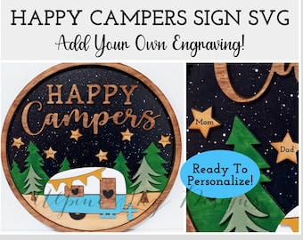 Happy Campers Sign SVG | Happy Camper SVG File | Camping Signs Svg Glowforge | Camping Sign Svg | Camper Svg Laser Cut | Glowforge Files