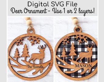Deer Ornament SVG For Glowforge | Deer Ornament File | Antler Ornament Glowforge Christmas Ornament SVG | Ornament SVG Files Laser Ornament