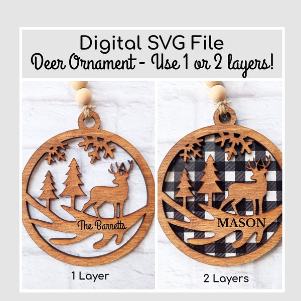 Deer Ornament SVG For Glowforge | Deer Ornament File | Antler Ornament Glowforge Christmas Ornament SVG | Ornament SVG Files Laser Ornament