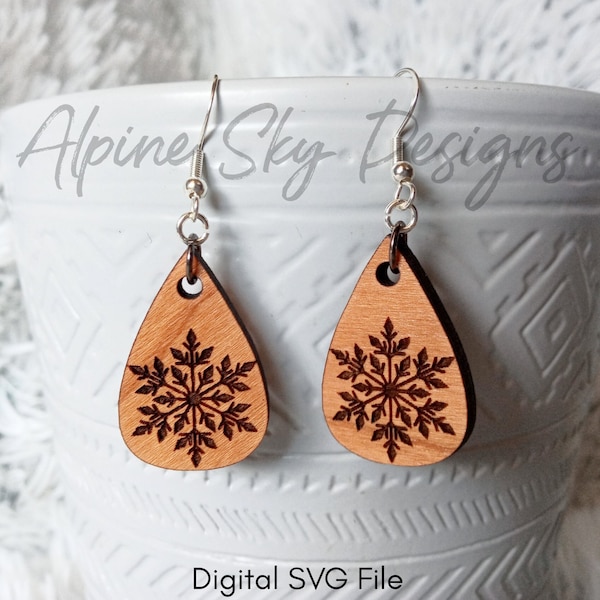 Snowflake Earrings SVG | Winter Earring SVG | Holiday Earring SVG File | Glowforge Earring Files | Earrings Svg Glowforge Laser Earring File
