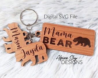Bear Keychain SVG Glowforge | Mama Bear Keychain SVG | Glowforge Keychain SVG Files | Keychain Svg Glowforge Files Bear Keychain Laser File