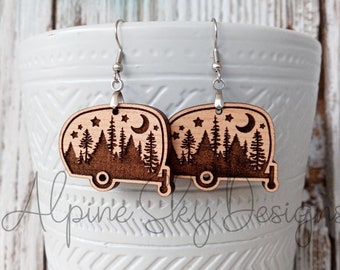 Camper Earrings SVG | Engraved Camper Earring SVG | Camping Earring SVG Glowforge | Summer Earring Files Laser | Camper Earring Svg Forest