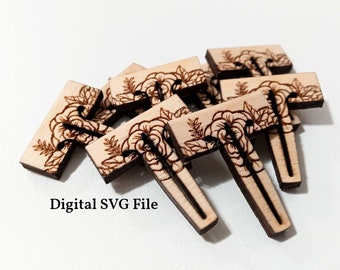Engraved Glowforge Pins SVG | Glowforge Pins File | Honeycomb Pin SVG File | Floral SVG | Glowforge Tray File | Floral Glowforge Pin Svg
