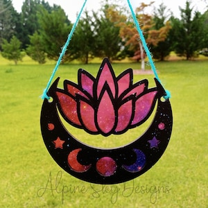 Lotus Moon Suncatcher SVG Lotus Suncatcher Moon Suncatcher SVG Lotus Moon SVG Glowforge File Suncatchers Svg Laser Fiore di loto Svg