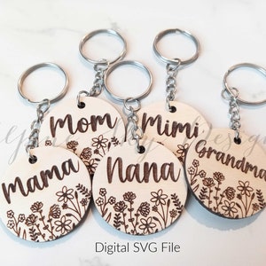 Floral Keychain SVG Bundle | Round Keychain SVG | Mama Keychain Svg | Nana Keychain | Wristlet Keychain Svg | Glowforge Keychain Files Laser