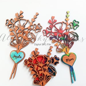 Archivo SVG floral personalizable Glowforge / Ramo de flores SVG / Día de la madre SVG Laser / Mamá Flor Svg / Archivos Glowforge para el día de la madre Flores