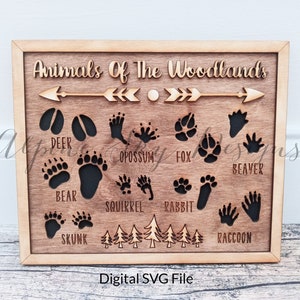 Woodland Animals Sign SVG | Animal Tracks SVG | Glowforge Files | Nursery Sign Svg | Cabin Svg Signs | Cabin Svg Files | Animals Laser File