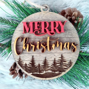 Glowforge Ornament SVG File | Merry Christmas Ornament SVG Forest | Shiplap Ornament Svg | Laser Ornament | Glowforge Christmas Files | SVG